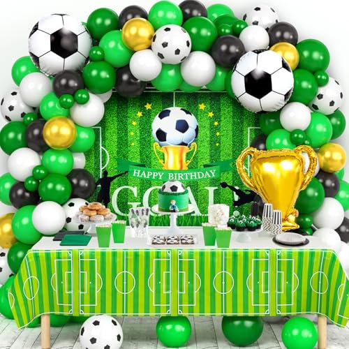 Tacobear Fußball Deko Geburtstag Fußball Party Deko mit Fußball Hintergrund Tischdecke Ballon-Girlande Folienballons für Kinder Jungen Erwachsener Fussball Kindergeburtstag Party Dekoration