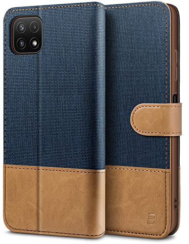 BEZ Handyhülle für Samsung Galaxy A22 5G Hülle, Tasche Kompatibel für Samsung A22 5G, Schutzhüllen aus Klappetui mit Kreditkartenhaltern, Ständer, Magnetverschluss, Blaue Marine