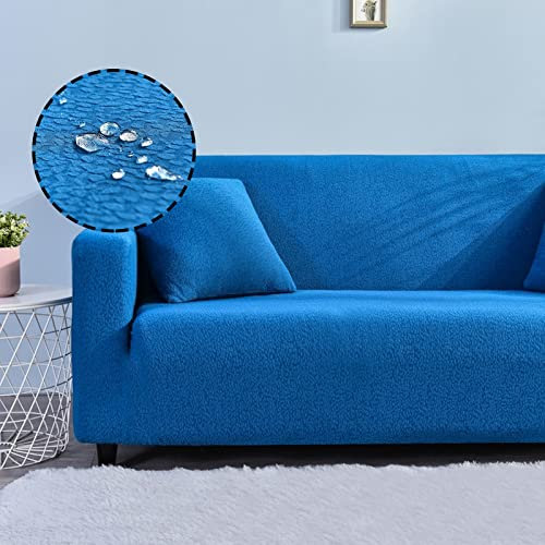 Treer Sofaüberzug Wasserdicht 1 2 3 4 Sitzer, Feste Farbe Sofabezug Elastisch Universal Schonbezug Sofa Stretch Antirutsch Sofa Hussen Spandex Sofaschoner Sofahusse (Blau,3 Sitzer)