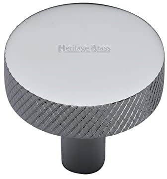 HERITAGE BRASS Cabinet Knob | Luxury Knurled Disc Design Drawer Knob | Handle for Cupboard Doors, Wardrobes and Furniture - Polished Chrome Finish, 32 Millimetre