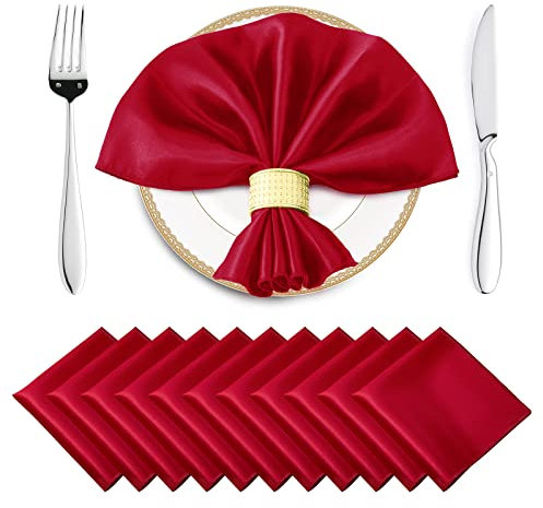 Horbaunal 16 rote Satin-Servietten, 43,2 x 43,2 cm, quadratisch, weiche Tischservietten, seidige Stoffservietten, Tischdekoration für Hochzeiten, Bankette, Partys