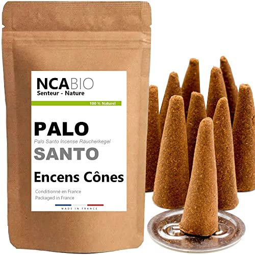 10 Cônes Encens Senteur PALO Santo - Encens Cône 100% Naturel Relaxation Méditation Purification + Brûleur Porte Encens Offert - NCA