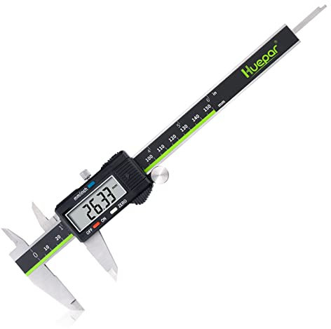 Calibro Digitale, Huepar Precisione Micrometro in Acciaio Inox 150mm Conversione Metrica/Inch/Frazioni Strumento Misurazione LCD per Lunghezza Larghezza Diametro Interno ed Esterno, Impermeabile IP54