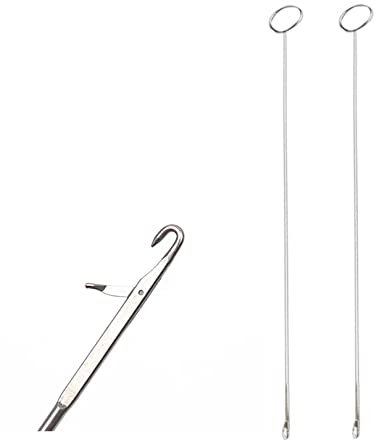 2pcs Sewing Loop Kit,Sewing Loop Turner Hook Metal Tweezers Long Loop Turner Tool with Latch,Threader Tool Kits Drawstring Threader Set, for Fabric Belts Strips DIY Knitting Accessories,26.5cm Long