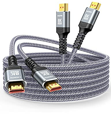 Snowkids 8K HDMI Cable 2m 2 Pack, HDMI 2.1 Cable, 8K@60Hz HDMI Lead, 4K@120Hz, eARC HDR10 4:4:4| 21:9, HDCP 2.2/2.3, 3D, VRR, Ethernet, Compatible with Latest game console/TV/HDTV/Blu-ray