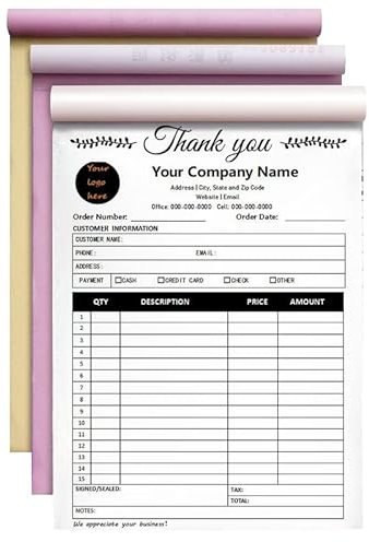 Individuelle kohlenstofffreie Verkaufsrechnungsformular-Bücher für kleine Unternehmen, personalisiertes NCR-Belegbuch mit 3-teiligem Quittungsbuch mit Kohlekopien, Einband zum Hinzufügen von