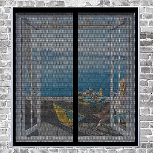 Maille Fine Avec Rubans Adhésifs 120 x 130 cm Moustiquaire Enroulable Automatiquementfermé Rideau Anti Mouche Pour Window And Door, Noir