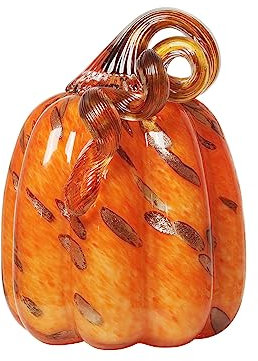 LONGWIN Mundgeblasene Kürbis-Figuren aus Glas, orangefarben, 10,7 x 14,5 cm, Kristall, künstliche Kürbis-Dekofiguren für Tischplatte, Halloween, Thanksgiving, Herbsternte