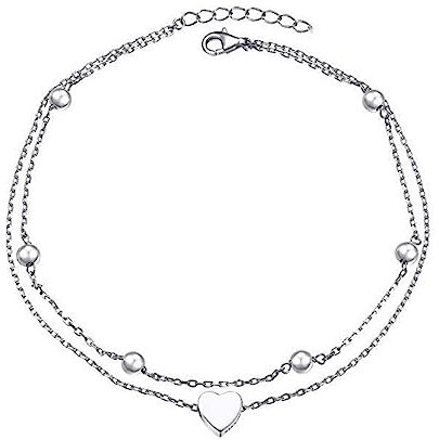 PLABBDPL Bracelets de cheville pour femme, Bracelet de Cheville Femme avec Coeur Perle en Chaîne de Cheville Argent Acier Inoxydable Réglable Bracelet Cheville pour Femmes et Filles Bijoux de Pied