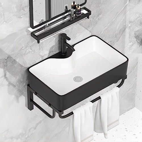 Mini Waschbecken Klein Waschbecken Gäste Wc Wandmontiertes Schiffswaschbecken Modernes Waschbecken Porzellan Keramik Weiße Eckspüle Bad Waschtisch Mit Heißem Und Kaltem Wasserhahn (Color : Nero, Siz