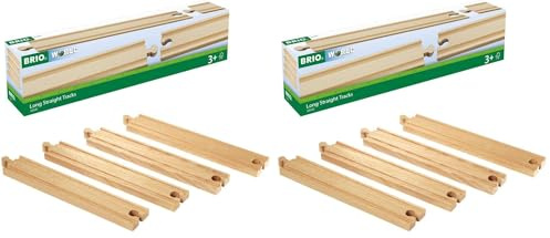 BRIO Long Straights Wooden Train Track for Kids Age 3 Years Up - Compatible with all Railway Sets & Accessories (Pack of 2)