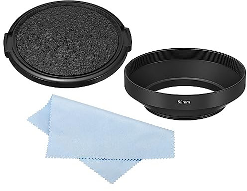PATIKIL 52mm Lente Parasol, Gran Ángulo Mate Superficie Anti-Reflectante Interior Parasol con Tapa y Limpieza Paño para Cámara Lente, Negro