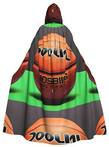 Basketball-Hintergrund, 147 cm, Unisex, Halloween, Weihnachten, Kapuzenumhang, Maskerade, Rollenspiel, Mottoparty, Kostüm, Verkleiden, Schwarz, Schwarz , One size