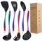 QRU Kitchen Utensils Set, Large Non-stick Silicone Cooking Utensils Set 6 Pcs,Made of 446°F Heat Resistant Food Grade Silicone and Stainless Steel Handles,Easy to Clean Kitchen Gadgets Set (Rainbow)