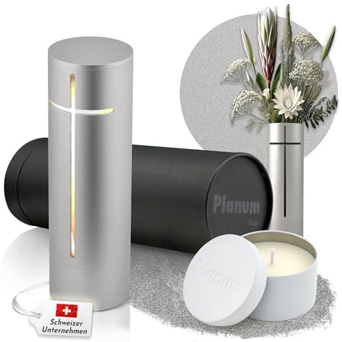 PLANUM DESIGN Lanterna funeraria e vaso [2 in 1] 29 cm resistente alle intemperie per il cimitero, con candela di design di alta qualità come regalo | Guarda ora le immagini…