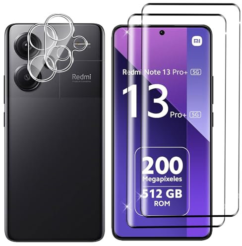 Lutree para Xiaomi Redmi Note 13 Pro Plus 5G/Note 13 Pro+ 5G Cristal Templado, 2+2 Piezas Protector de Pantalla+Protector de Lente de Cámara, 9H HD Anti-Arañazos Vidrio Templado Película Protectora