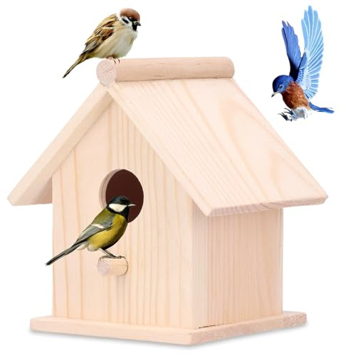 Abri d'oiseaux d'extérieur, bois créatif, maison d'oiseaux, mangeoire d'extérieur pour jardin en plein air, oiseaux sauvages, frissonnes cardinaux regardent des nids oiseaux jardin