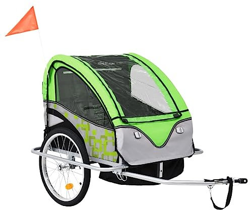 2-in-1 Fahrradanhänger & Kinderwagen grün und grau