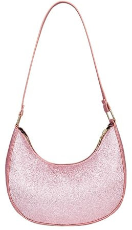 Borsa a Tracolla Spalla Da Donna Paillettes Borsetta, 2024 Moda Mezzaluna Borsa,Anni '90 Retrò, Pochette Classica Ascellare Borsa Piccola Con Chiusura A Cerniera Regalo per Donne (Rosa)