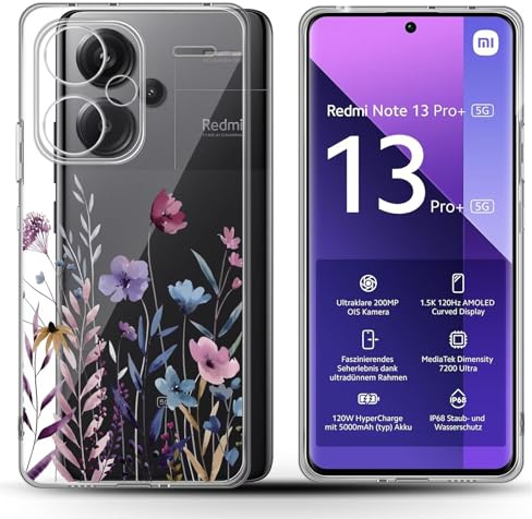 Kaywzo Hülle für Xiaomi Redmi Note 13 Pro Plus 5G,Transparent TPU Handyhülle mit Gemälde Blume Muster,Ultradünn Stoßfester Schutzhülle,Schön Silikon Cover Case-4