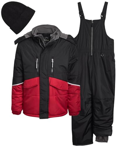 iXtreme Boys Snowsuit Set - 2 Piece Heavyweight Insulated Ski Jacket and Snow Pants Overall Bibs for Boys with Winter Hat, Size 5, Red