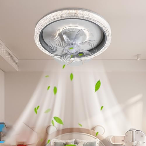 Smart Ceiling Fan with Dimmable LED Light, Quiet Modern Remote Control Timer 3 Light Color Change and 6 speeds Fan Ceiling Lights for Bedroom Kitchen Living Room 50CM 100W-Grey