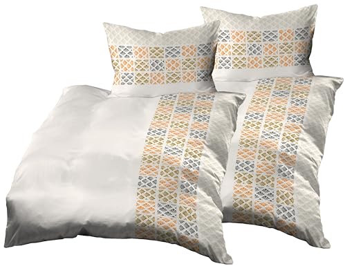 Gerald Wittmann 4teilig Bettwäsche-Set 2X 140x200 cm + 2X 70x90 cm, Mikrofaser, Kariert Orange Beige