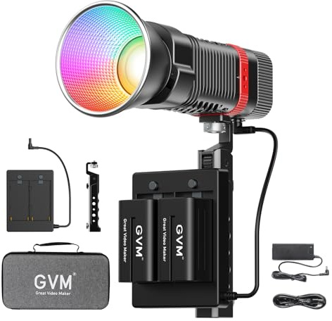GVM PL60C COB RGBWW LED Video Light with Battery Kit, 60W Portable Photography Lighting for Recording, Handheld Pocket Spotlight for APP/2.4G Control, 2* Batteries, 2700-6800K, 16 Scenes, Bowens Mount