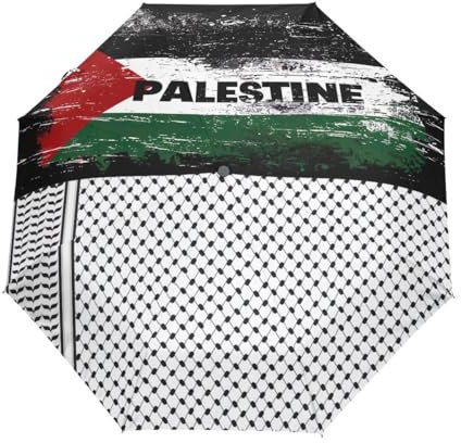 GAIREG Reise-Regenschirm, Palästina-Flaggenmuster, automatisches Öffnen und Schließen, winddicht, kompakt, zusammenklappbar, Schal mit Palästina-Flagge, arabisches Kufiya-Muster, OneSize