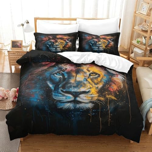 Lion 3D Printed Cover Set Bedding Gaming Bedding Sets Single Size King(220x240cm)