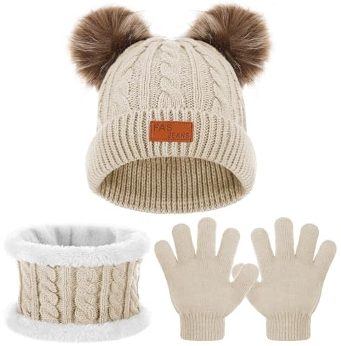 Huiguli Kinder Winter Warme Hut Schal Handschuhe Set - 3 in 1 Wintermütze für 1-5 Jahre Jungen Mädchen, Warm Gestrickt Verdickt, Khaki