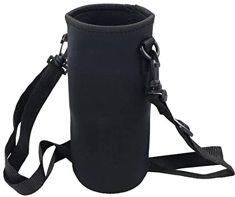 REBECASKYENS 750ml Water Bottle Pouch, Adjustable Shoulder Hand Strap,Neoprene Water Bottle Carrier Cover Bag with Holder for Daily Walking Hiking and Other Outdoor Activities(Black 8cm 19cm)