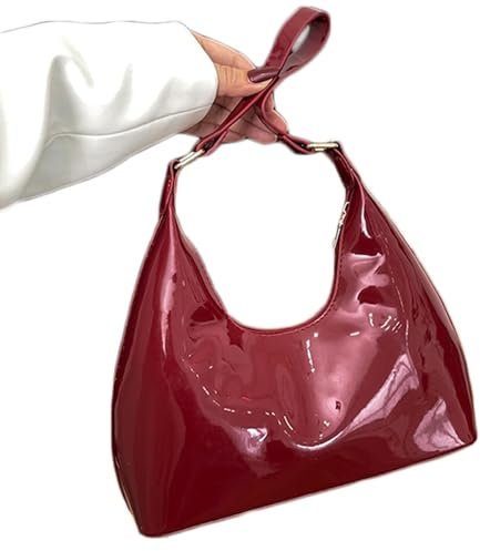 YOMACY Borsa sotto le ascelle in pelle verniciata,Borsa a tracolla in pelle verniciata lucida,Borsa morbida casuale,Borsa con chiusura a cerniera,Borse a tracolla grandi, Rosso, Taglia unica