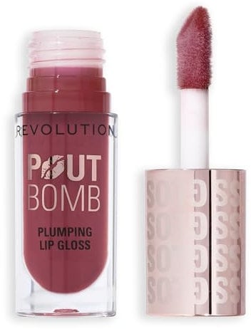 Revolution Beauty, Gloss Volumizzante Pout Bomb, Brillante con Acido Ialuronico & Peptidi, Vegano & Senza Crudeltà, Rosa Mauve Selvaggio