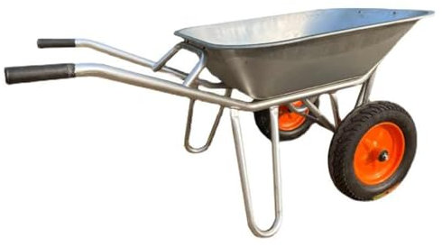 YHWKGZ Schubkarre, Doppelrad-Handwagen aus Dickem Metall, BAU-/Landwirtschaftswagen, Einfaches Kippen, Geeignet for Campinggarten (Silber) Bauschubkarre
