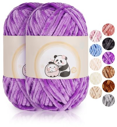 Aeelike 200g Chenille Babywolle zum Stricken, Weich Chunky Chenille Fluffy Yarn, Flauschige Samt Velvet Chenille Wolle zum Häkeln, Warme Plüschwolle für Mützen, Schals, Decken, Violett