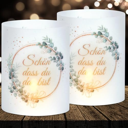 16 Windlichter Tischdeko Geburtstag, Hochzeit, Taufe, Kommunion, Schön DASS Du Da Bist Deko Party für Mann, Frau, Junge, Mädchen für Teelichter und Kerzendeko