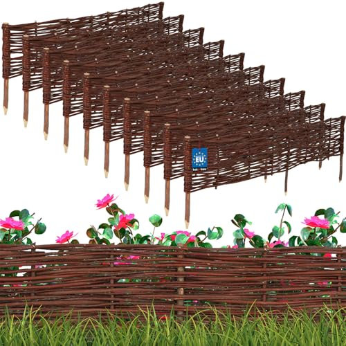 KOTARBAU® 10er Set Beetbegrenzung Weidenzaun 120 x 20 cm Zaun Beeteinfassung Beet Beetumrandung Steckzaun Rasenkante Weide Beeteinfassung Gartenzaun Zum Stecken Flexible Weidengeflecht