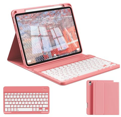 zoyu Hülle mit Tastatur für iPad 11. Generation 2025 A16 / iPad 10. Generation 2022 10,9 Zoll, Magnetische Anti-Detach Tastatur Hülle, QWERTZ Layout Keyboard, Wassermelonenrot