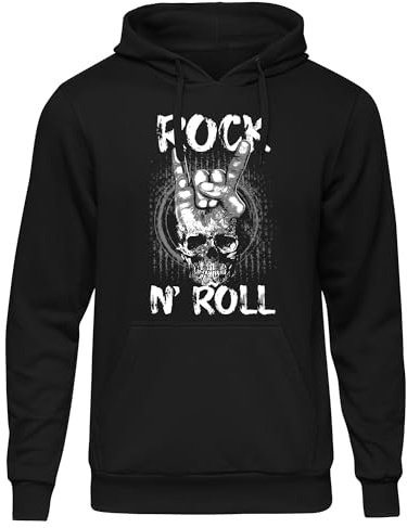 UGLYSHIRT Rock ’n’ Roll Kapuzenpullover | Skull Handzeichen Hoodie – Rockhand Totenkopf Pullover für Rocker Metal Fans Gothic Biker Szene Kleidung | M4