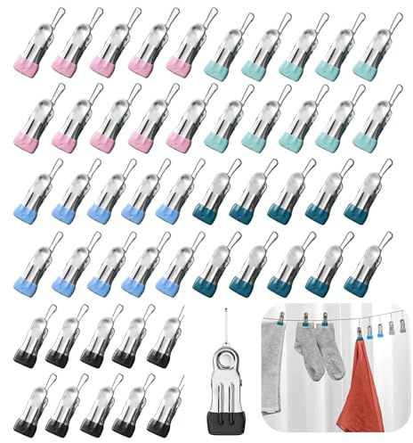 50 Pcs Pegs for Washing Line, Stainless Steel and Heavy Duty Clothes Pegs, No Mark Washing Pegs, Non-Slip Metal Laundry Pegs for Clothes, Towel, Socks, Food Sealing, Photos