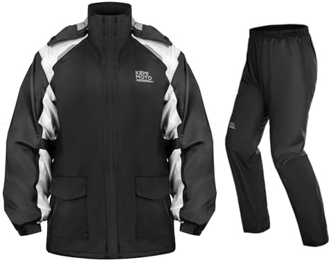 KEMIMOTO Motorrad Regenanzug Herren, 15000MMH₂O Wasserdichter Winddicht Regenmantel, Reflektierender Atmungsaktiv Fahrrad Regenbekleidung, Teilig Regenjacke für Roller Angeln Boot