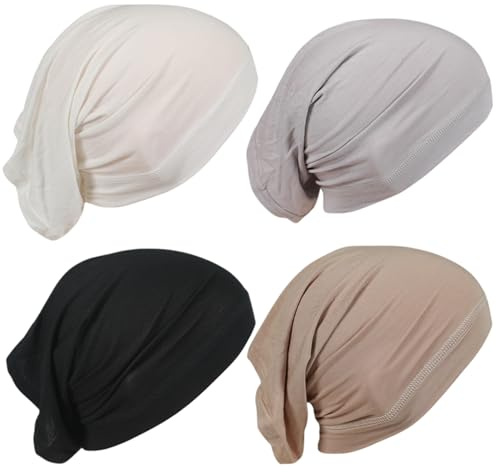Whyzsjnclg Hijab-Untertuch, 4 Stück, Hijab-Unterkappe, atmungsaktive Baumwollkappe mit elastischem Bindeband, weich, einfarbig, leicht, weiches Untertuch für Damen, durchschnittlich (Beige, Kappe