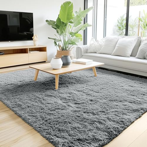 ANJIAJIE Flauschig Hochflor Teppich 300 x 400 cm Hochflor Langflor Weich Modern Unifarben Flauschig Shaggy Flauschiger Teppich für Schlafzimmer Küche Geeignet, Grau