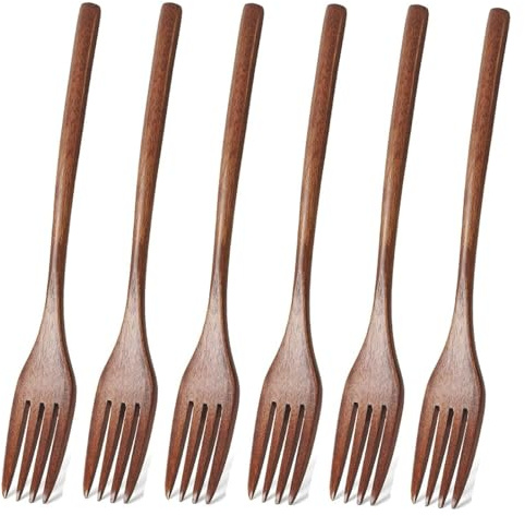 Tarqite Tarqite 6 Stück Holzgabeln, 22.8cm Holz Gabeln Set, Wiederverwendbar Natürliches Holz Gabel, Salatgabeln, Pastagabeln, Vintage Wooden Forks für Küche, Home, Restaurants