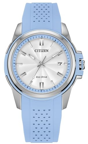 CITIZEN Eco-Drive FE1260-09A Veya 33,4 mm en acier inoxydable pour femme, Bracelet bleu et cadran blanc argenté, décontracté, moderne