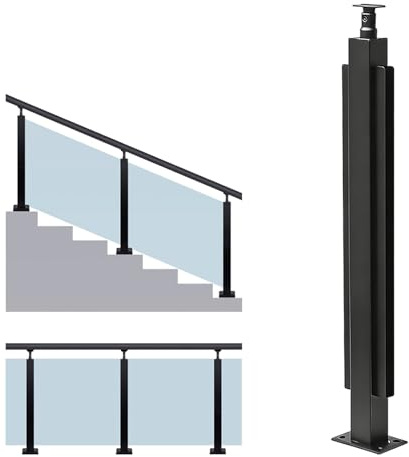 Montante per balaustra quadrato in vetro per interne sistema di ringhiera per ponte in vetro per montante in vetro a pavimento/angolo/pilastro con morsetto centrale(Mid Post,105cm(41.3in))