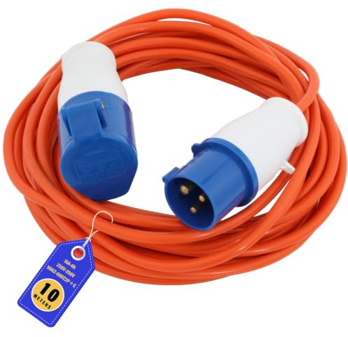 Caravan Hook Up Cable 10m, 16A 240V IP44 Heavy Duty Extension Lead with Plug and Socket for Caravans, Motorhomes and Camping