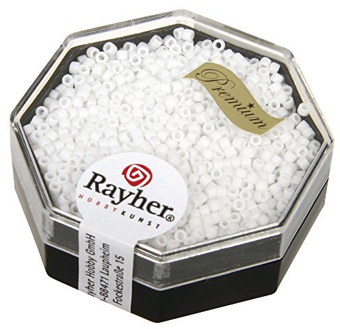 Rayher Delica-Rocailles, Miyuki-Rocailles, opak matt, schneeweiß, 1,6 mm ø, Dose 6 g, Perlen zum Auffädeln, Glasperlen klein, 14764100