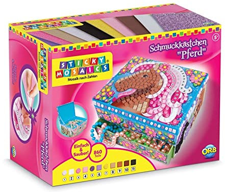 ORB Sticky Mosaic Schmuckkästchen Pferd, kreative Geschenke, Bastelset Kinder, Geschenke für Mädchen und Jungen selbstklebende Glitzer Moosgummi Aufkleber Kindergeburtstag DIY Deko basteln ab 5 Jahre